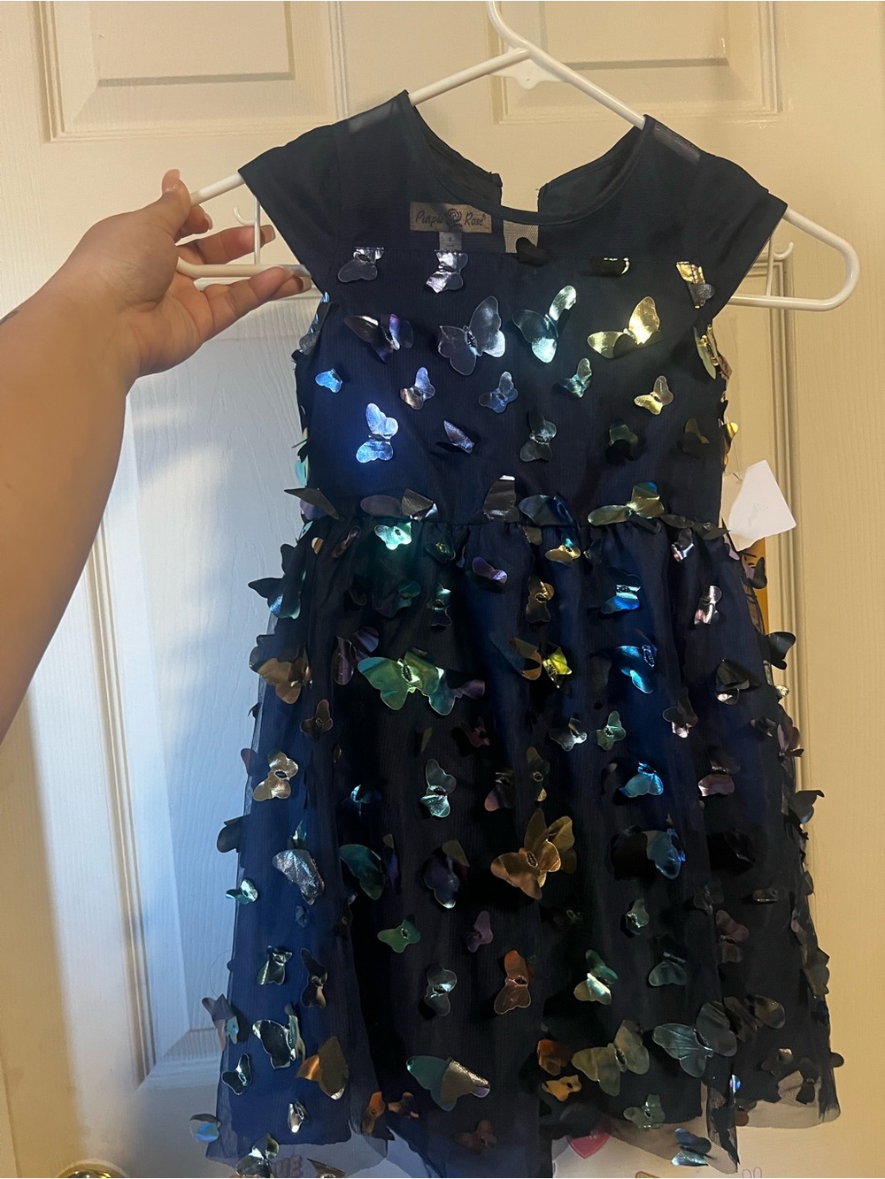 Macy's Navy Dress with Iridescent Butterfly Accents (NWT)